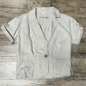 Riders Cooper Blazer Women's Large Short Sleeve Button Up Khaki Brown Jacket